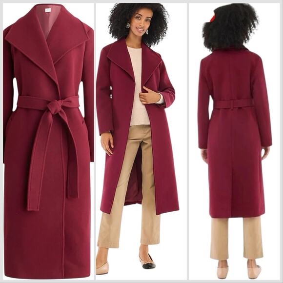J Crew Coat Women Plus Size 22 Burgundy Wool Blend Belted Wrap Minimalist NWT - Picture 1 of 9